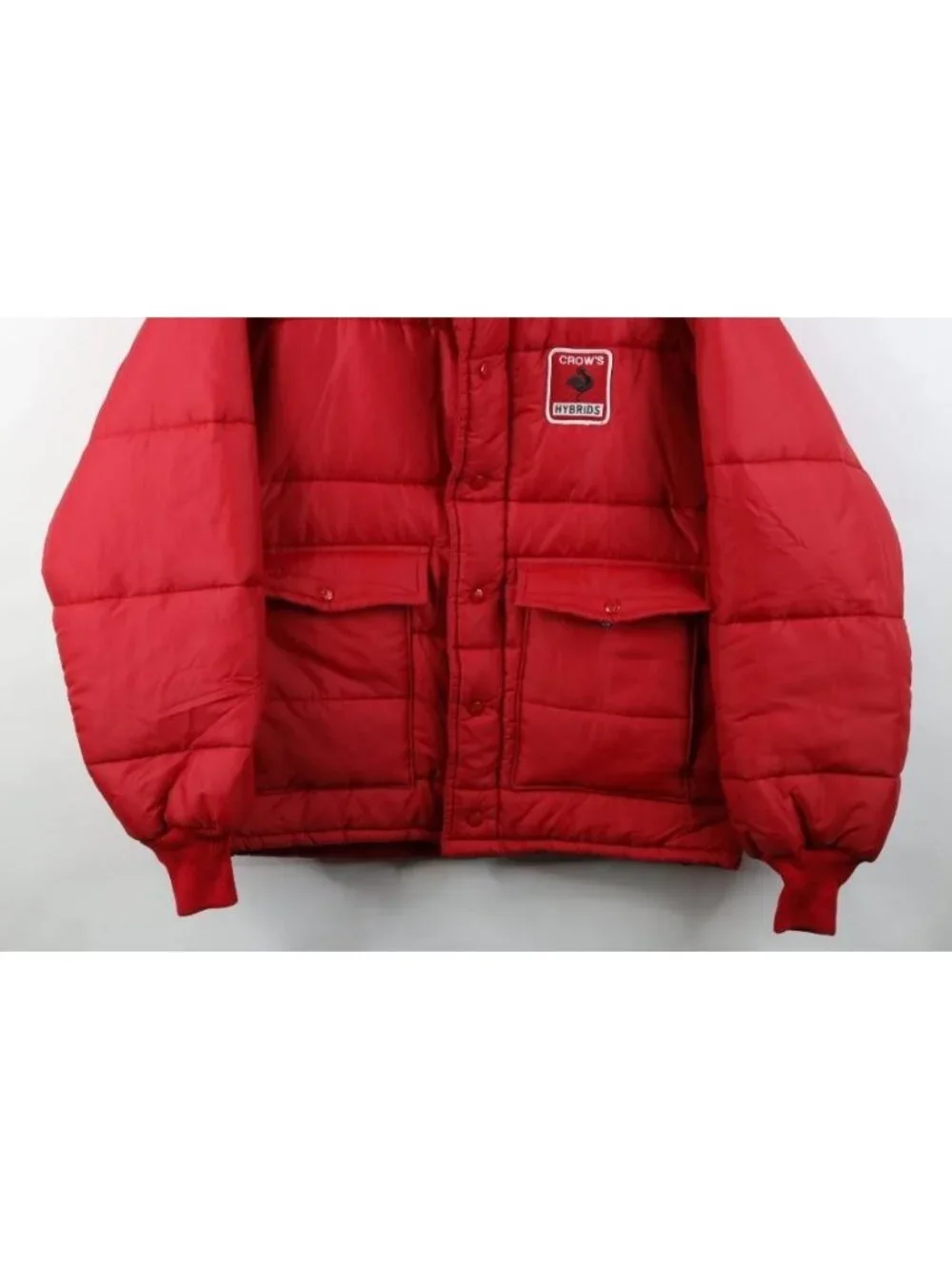 Vintage 70s Streetwear Mens Large Crows Hybrids Seeds Farming Puffer Jacket USA